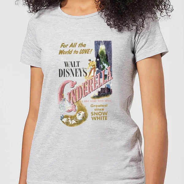 T-Shirt Femme Cendrillon Affiche Rétro Disney - Gris 3 T-Shirt Femme Cendrillon Affiche Rétro Disney - Gris