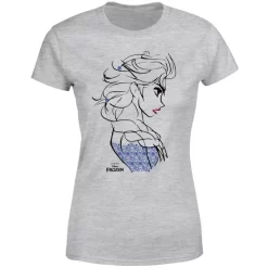 Disney T-Shirt Femme La Reine Des Neiges - Croquis Elsa Bleu - Gris -Disney 11795895 7234624555351605