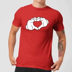 Disney Mickey Heart Hands Men's T-Shirt - Red