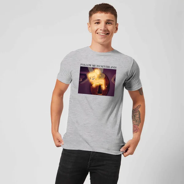 Disney Tinkerbell Follow Me To Neverland Men's T-Shirt - Grey 5 Disney Tinkerbell Follow Me To Neverland Men's T-Shirt - Grey – Image 3