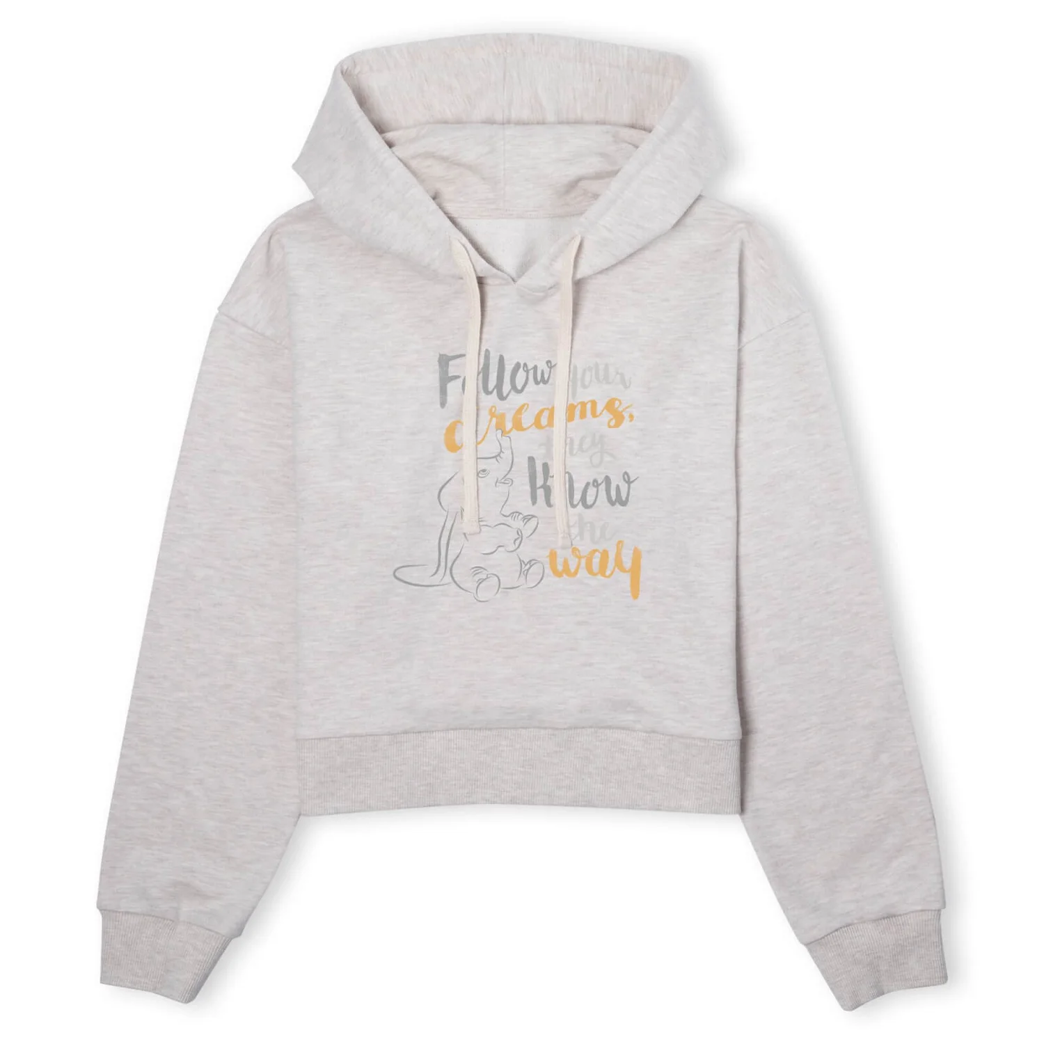 Disney Dumbo Follow Your Dreams Women's Cropped Hoodie - Ecru Marl 3 Disney Dumbo Follow Your Dreams Women's Cropped Hoodie - Ecru Marl