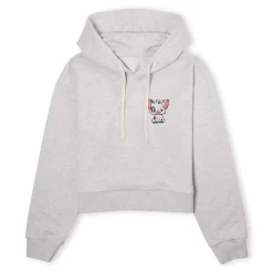 Disney Moana Pua The Pig Women's Cropped Hoodie - Ecru Marl