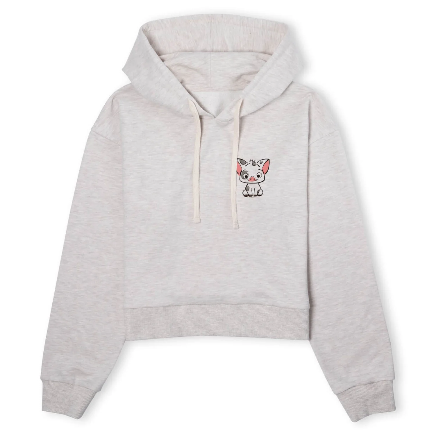 Disney Moana Pua The Pig Women's Cropped Hoodie - Ecru Marl 3 Disney Moana Pua The Pig Women's Cropped Hoodie - Ecru Marl