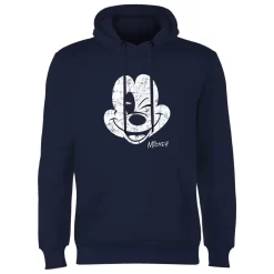 Disney Mickey Mouse Worn Face Hoodie - Navy