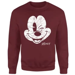 Disney Mickey Mouse Worn Face Sweatshirt - Burgundy