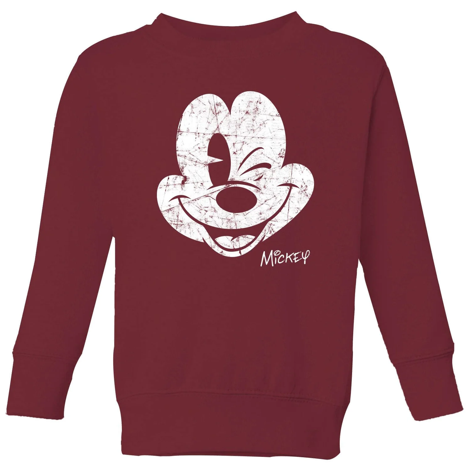 Disney Mickey Mouse Worn Face Kids' Sweatshirt - Burgundy 3 Disney Mickey Mouse Worn Face Kids' Sweatshirt - Burgundy