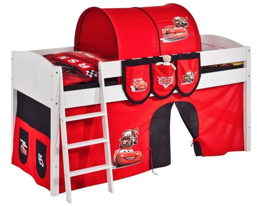 Disney Cars Lit Surélevé Blanc Rideau Cars 90x200cm 3 Disney Cars Lit Surélevé Blanc Rideau Cars 90x200cm