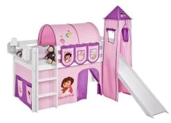 Lit Surélevé Blanc Toboggan Rideau Et Tour Dora 90x190 Cm