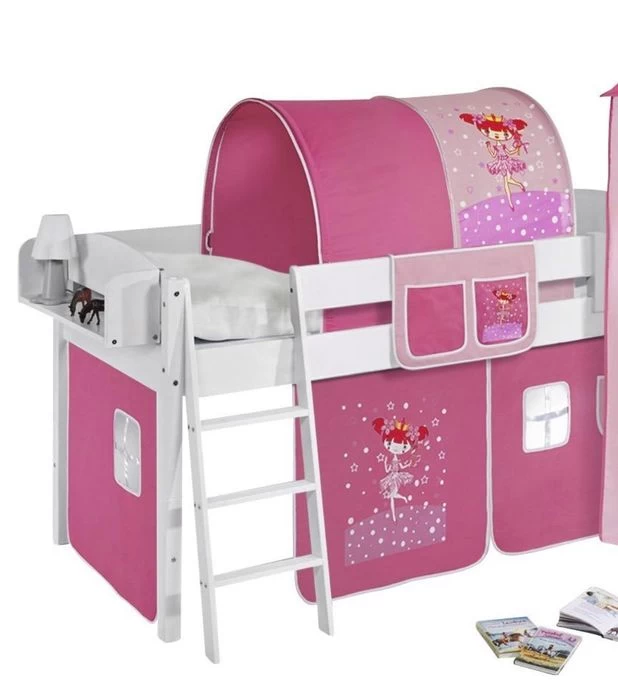 Lit Surélevé Blanc Toboggan Rideau Et Tour Dora 90x190 Cm 6 Lit Surélevé Blanc Toboggan Rideau Et Tour Dora 90x190 Cm – Image 4